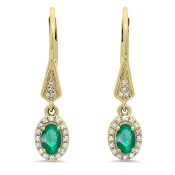 Dazzling Rock Dazzlingrock Collection 14K 5X3 Mm Each Oval Emerald & Round White Diamond Ladies Halo Dangling Earrings, Yellow Gold 2 Bông tai Dazzling Rock Dazzlingrock Collection 14K 5X3 Mm Each Oval Emerald & Round White Diamond Ladies Halo Dangling Earrings