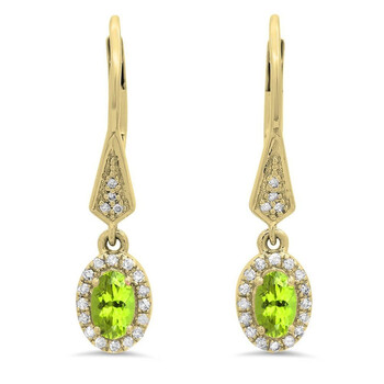 Dazzling Rock Dazzlingrock Collection 10K Oval Peridot & Round White Diamond Ladies Halo Style Dangling Drop Earrings, Yellow Gold 2 Bông tai Dazzling Rock Dazzlingrock Collection 10K Oval Peridot & Round White Diamond Ladies Halo Style Dangling Drop Earrings