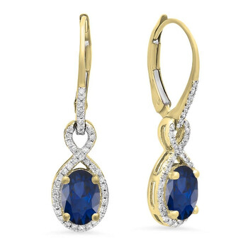 Bông tai Dazzling Rock Dazzlingrock Collection 18K Oval Blue Sapphire & Round White Diamond Ladies Infinity Dangling Earrings