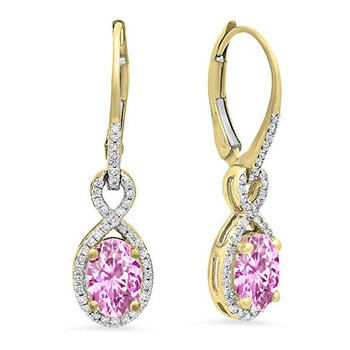 Bông tai Dazzling Rock Dazzlingrock Collection 10K Oval Pink Sapphire & Round White Diamond Ladies Infinity Dangling Earrings