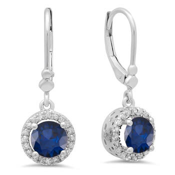Dazzling Rock Dazzlingrock Collection 14K Round Blue Sapphire & White Diamond Ladies Halo Style Dangling Drop Earrings, White Gold 2 Bông tai Dazzling Rock Dazzlingrock Collection 14K Round Blue Sapphire & White Diamond Ladies Halo Style Dangling Drop Earrings