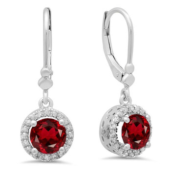 Dazzling Rock Dazzlingrock Collection 14K Round Garnet & White Diamond Ladies Halo Style Dangling Drop Earrings, White Gold 2 Bông tai Dazzling Rock Dazzlingrock Collection 14K Round Garnet & White Diamond Ladies Halo Style Dangling Drop Earrings