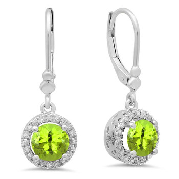 Dazzling Rock Dazzlingrock Collection 14K Round Peridot & White Diamond Ladies Halo Style Dangling Drop Earrings, White Gold 1 Bông tai Dazzling Rock Dazzlingrock Collection 14K Round Peridot & White Diamond Ladies Halo Style Dangling Drop Earrings