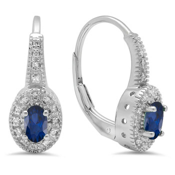 Dazzling Rock Dazzlingrock Collection 10K Oval Blue Sapphire & Round White Diamond Ladies Halo Style Millgrain Hoop Earrings, White Gold 2 Bông tai Dazzling Rock Dazzlingrock Collection 10K Oval Blue Sapphire & Round White Diamond Ladies Halo Style Millgrain Hoop Earrings