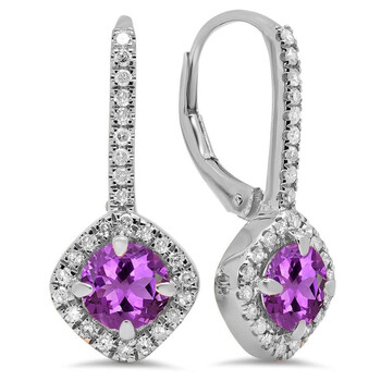Dazzling Rock Dazzlingrock Collection 14K Round Cut Amethyst & White Diamond Ladies Halo Style Hoop Earrings, White Gold 1 Bông tai Dazzling Rock Dazzlingrock Collection 14K Round Cut Amethyst & White Diamond Ladies Halo Style Hoop Earrings