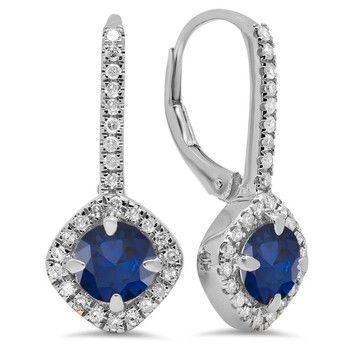 Bông tai Dazzling Rock Dazzlingrock Collection 14K Round Cut Blue Sapphire & White Diamond Ladies Halo Style Hoop Earrings