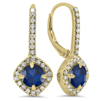 Bông tai Dazzling Rock Dazzlingrock Collection 14K Round Cut Blue Sapphire & White Diamond Ladies Halo Style Hoop Earrings
