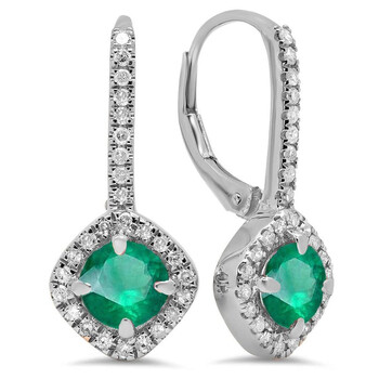 Bông tai Dazzling Rock Dazzlingrock Collection 14K Round Cut Emerald & White Diamond Ladies Halo Style Hoop Earrings