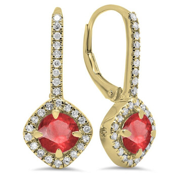 Bông tai Dazzling Rock Dazzlingrock Collection 14K Round Cut Ruby & White Diamond Ladies Halo Style Hoop Earrings