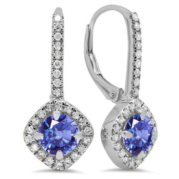Dazzling Rock Dazzlingrock Collection 14K Round Cut Tanzanite & White Diamond Ladies Halo Style Hoop Earrings, White Gold 1 Bông tai Dazzling Rock Dazzlingrock Collection 14K Round Cut Tanzanite & White Diamond Ladies Halo Style Hoop Earrings