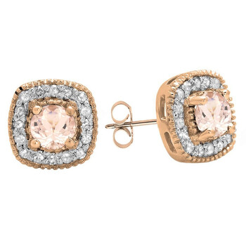 Dazzling Rock Rose Gold Plated Sterling Silver Round Cut Morganite & White Diamond Ladies Halo Stud Earrings 1 Bông tai Dazzling Rock Rose Gold Plated Sterling Silver Round Cut Morganite & White Diamond Ladies Halo Stud Earrings