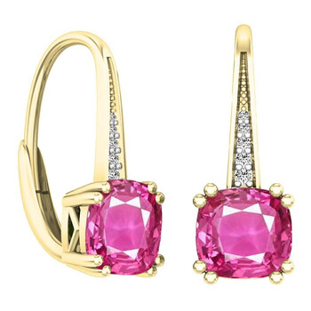 Dazzling Rock Dazzlingrock Collection 14K Cushion Cut Pink Sapphire & Round Cut White Diamond Ladies Dangling Drop Earrings, Yellow Gold 2 Bông tai Dazzling Rock Dazzlingrock Collection 14K Cushion Cut Pink Sapphire & Round Cut White Diamond Ladies Dangling Drop Earrings