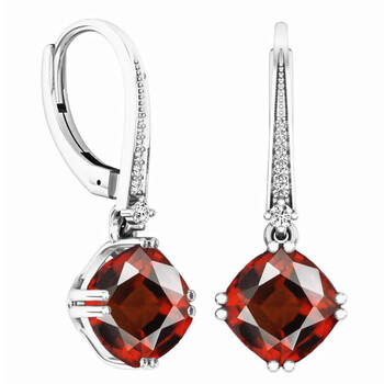 Bông tai Dazzling Rock Dazzlingrock Collection 14K Cushion Cut Garnet & Round Cut White Diamond Ladies Dangling Drop Earrings