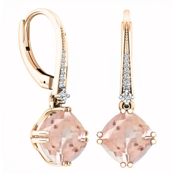 Dazzling Rock Dazzlingrock Collection 14K Cushion Cut Morganite & Round Cut White Diamond Ladies Dangling Drop Earrings, Rose Gold 2 Bông tai Dazzling Rock Dazzlingrock Collection 14K Cushion Cut Morganite & Round Cut White Diamond Ladies Dangling Drop Earrings