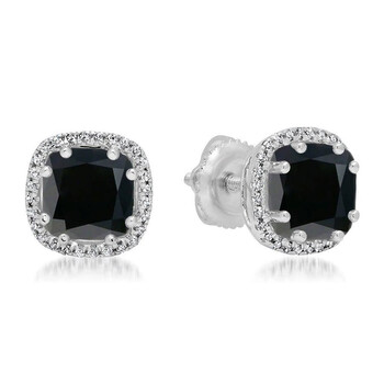 Bông tai Dazzling Rock Dazzlingrock Collection 2.40 Carat (Ctw) 14K Cushion Black Diamond & Round White Diamond Halo Style Stud Earrings