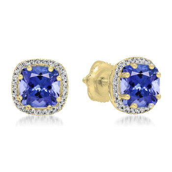 Dazzling Rock Dazzlingrock Collection 14K Cushion Cut Tanzanite & Round Cut White Diamond Ladies Halo Style Stud Earrings, Yellow Gold 2 Bông tai Dazzling Rock Dazzlingrock Collection 14K Cushion Cut Tanzanite & Round Cut White Diamond Ladies Halo Style Stud Earrings
