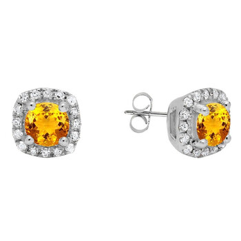 Dazzling Rock Dazzlingrock Collection 10K 3.5 Mm Each Round Citrine & White Diamond Ladies Halo Style Stud Earrings, White Gold 1 Bông tai Dazzling Rock Dazzlingrock Collection 10K 3.5 Mm Each Round Citrine & White Diamond Ladies Halo Style Stud Earrings