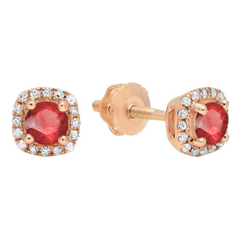 Dazzling Rock Dazzlingrock Collection 10K 3.5 Mm Each Round Ruby & White Diamond Ladies Halo Style Stud Earrings, Rose Gold 2 Bông tai Dazzling Rock Dazzlingrock Collection 10K 3.5 Mm Each Round Ruby & White Diamond Ladies Halo Style Stud Earrings