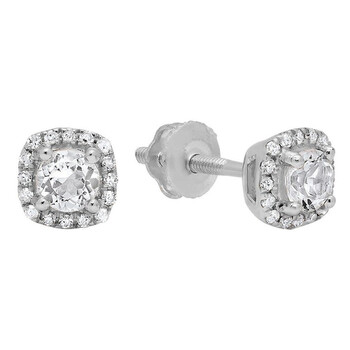 Dazzling Rock Dazzlingrock Collection 10K 3.5 Mm Each Round White Sapphire & White Diamond Ladies Halo Style Stud Earrings, White Gold 1 Bông tai Dazzling Rock Dazzlingrock Collection 10K 3.5 Mm Each Round White Sapphire & White Diamond Ladies Halo Style Stud Earrings