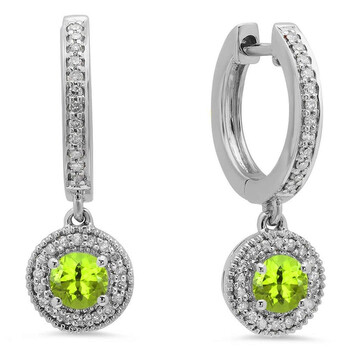 Dazzling Rock Dazzlingrock Collection 10K Round Peridot & White Diamond Ladies Halo Style Dangling Drop Earrings, White Gold 2 Bông tai Dazzling Rock Dazzlingrock Collection 10K Round Peridot & White Diamond Ladies Halo Style Dangling Drop Earrings