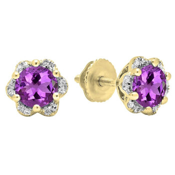 Bông tai Dazzling Rock Dazzlingrock Collection 14K 6 Mm Round Amethyst & White Diamond Ladies Flower Shape Cluster Stud Earrings