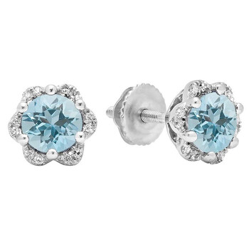 Dazzling Rock Dazzlingrock Collection 10K Round Aquamarine & White Diamond Ladies Flower Shape Cluster Fashion Stud Earrings, White Gold 1 Bông tai Dazzling Rock Dazzlingrock Collection 10K Round Aquamarine & White Diamond Ladies Flower Shape Cluster Fashion Stud Earrings
