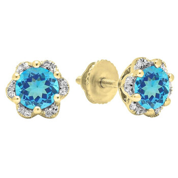 Dazzling Rock Dazzlingrock Collection 14K 6 Mm Round Blue Topaz & White Diamond Ladies Flower Shape Cluster Stud Earrings, Yellow Gold 1 Bông tai Dazzling Rock Dazzlingrock Collection 14K 6 Mm Round Blue Topaz & White Diamond Ladies Flower Shape Cluster Stud Earrings