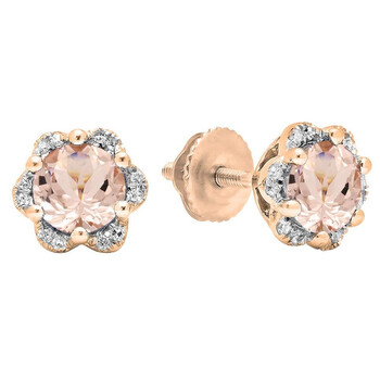Dazzling Rock Dazzlingrock Collection 10K 6 Mm Each Round Morganite & White Diamond Ladies Flower Cluster Stud Earrings, Rose Gold 2 Bông tai Dazzling Rock Dazzlingrock Collection 10K 6 Mm Each Round Morganite & White Diamond Ladies Flower Cluster Stud Earrings