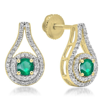Dazzling Rock Dazzlingrock Collection 10K Round Cut Emerald & White Diamond Ladies Halo Style Drop Earrings, Yellow Gold 2 Bông tai Dazzling Rock Dazzlingrock Collection 10K Round Cut Emerald & White Diamond Ladies Halo Style Drop Earrings