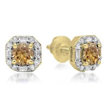 Bông tai Dazzling Rock Dazzlingrock Collection 1.40 Carat (Ctw) 10K Round Champagne & Baguette & Round Diamond Ladies Stud Earrings