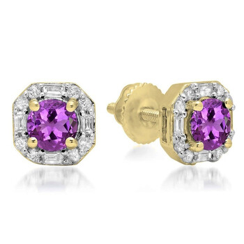 Dazzling Rock Dazzlingrock Collection 10K Round Amethyst & Baguette & Round White Diamond Ladies Halo Style Stud Earrings, Yellow Gold 2 Bông tai Dazzling Rock Dazzlingrock Collection 10K Round Amethyst & Baguette & Round White Diamond Ladies Halo Style Stud Earrings
