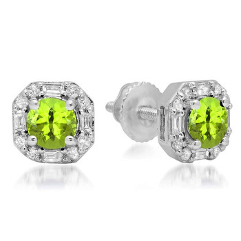Dazzling Rock Dazzlingrock Collection 10K Round Peridot & Baguette & Round White Diamond Ladies Halo Style Stud Earrings, White Gold 1 Bông tai Dazzling Rock Dazzlingrock Collection 10K Round Peridot & Baguette & Round White Diamond Ladies Halo Style Stud Earrings