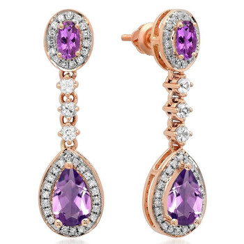 Bông tai Dazzling Rock Dazzlingrock Collection 14K Pear & Oval Amethyst & Round White Sapphire & Diamond Ladies Dangling Earrings