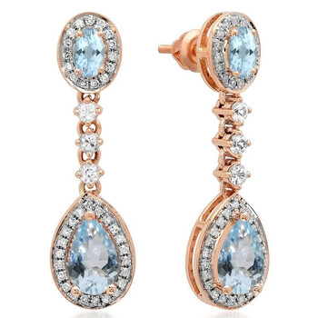 Dazzling Rock Dazzlingrock Collection 14K Pear & Oval Aquamarine & Round White Sapphire & Diamond Ladies Dangling Earrings, Rose Gold 2 Bông tai Dazzling Rock Dazzlingrock Collection 14K Pear & Oval Aquamarine & Round White Sapphire & Diamond Ladies Dangling Earrings
