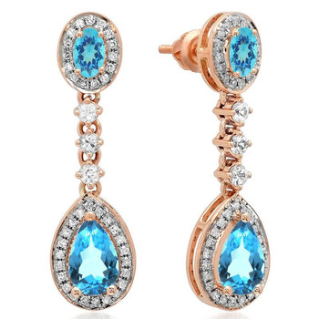 Bông tai Dazzling Rock Dazzlingrock Collection 14K Pear & Oval Blue Topaz & Round White Sapphire & Diamond Ladies Dangling Earrings