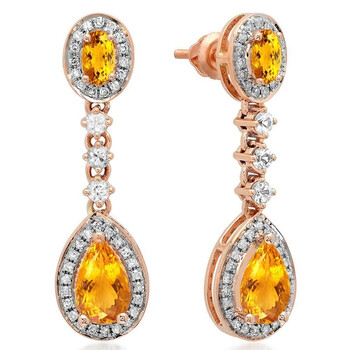Dazzling Rock Dazzlingrock Collection 14K Pear & Oval Citrine & Round White Sapphire & Diamond Ladies Dangling Earrings, Rose Gold 1 Bông tai Dazzling Rock Dazzlingrock Collection 14K Pear & Oval Citrine & Round White Sapphire & Diamond Ladies Dangling Earrings