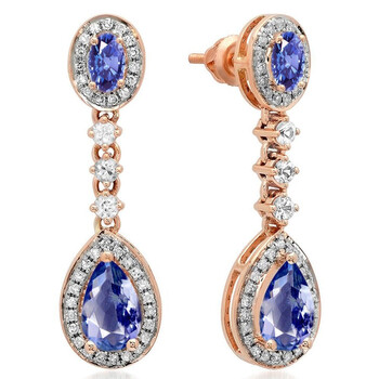 Bông tai Dazzling Rock Dazzlingrock Collection 14K Pear & Oval Tanzanite & Round White Sapphire & Diamond Ladies Dangling Earrings