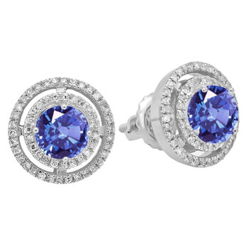 Bông tai Dazzling Rock Dazzlingrock Collection 14K Round Tanzanite & White Diamond Ladies Halo Style Stud Earrings