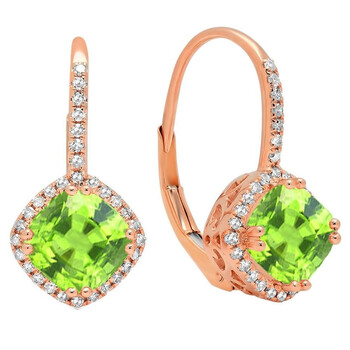 Dazzling Rock Dazzlingrock Collection 14K 6 Mm Each Cushion Peridot & Round Diamond Ladies Halo Style Hoop Earrings, Rose Gold 1 Bông tai Dazzling Rock Dazzlingrock Collection 14K 6 Mm Each Cushion Peridot & Round Diamond Ladies Halo Style Hoop Earrings