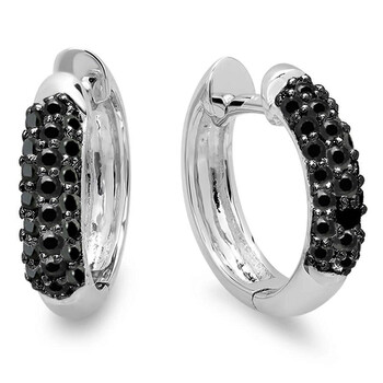 Dazzling Rock Dazzlingrock Collection 0.30 Carat (Ctw) 10K Round Black Diamond Ladies Pave Set Huggies Hoop Earrings 1/3 Ct, White Gold 1 Bông tai Dazzling Rock Dazzlingrock Collection 0.30 Carat (Ctw) 10K Round Black Diamond Ladies Pave Set Huggies Hoop Earrings 1/3 Ct