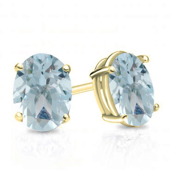 Bông tai Dazzling Rock Dazzlingrock Collection 10K 6X4 Mm Each Oval Cut Aquamarine Ladies Solitaire Stud Earrings