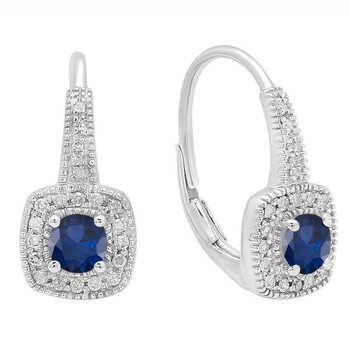 Bông tai Dazzling Rock Dazzlingrock Collection 14K 4 Mm Round Blue Sapphire & White Diamond Ladies Halo Style Dangling Earrings