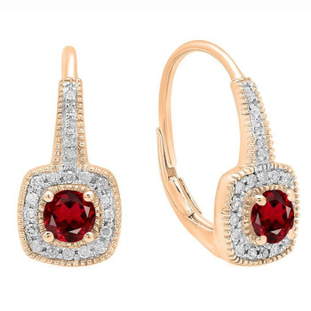Bông tai Dazzling Rock Dazzlingrock Collection 10K 4 Mm Round Garnet & White Diamond Ladies Halo Style Dangling Earrings