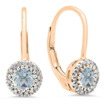 Bông tai Dazzling Rock Dazzlingrock Collection 10K Round Aquamarine & White Diamond Ladies Halo Style Dangling Drop Earrings