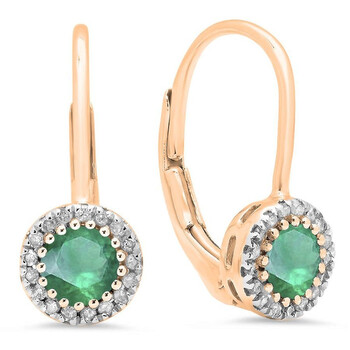Dazzling Rock Dazzlingrock Collection 10K Round Emerald & White Diamond Ladies Halo Style Dangling Drop Earrings, Rose Gold 1 Bông tai Dazzling Rock Dazzlingrock Collection 10K Round Emerald & White Diamond Ladies Halo Style Dangling Drop Earrings