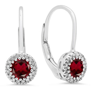 Dazzling Rock Dazzlingrock Collection 10K Round Garnet & White Diamond Ladies Halo Style Dangling Drop Earrings, White Gold 1 Bông tai Dazzling Rock Dazzlingrock Collection 10K Round Garnet & White Diamond Ladies Halo Style Dangling Drop Earrings