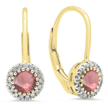 Bông tai Dazzling Rock Dazzlingrock Collection 10K Round Ruby & White Diamond Ladies Halo Style Dangling Drop Earrings