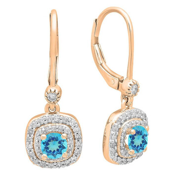 Dazzling Rock Dazzlingrock Collection 10K Round Blue Topaz & White Diamond Ladies Halo Dangling Drop Earrings, Rose Gold 2 Bông tai Dazzling Rock Dazzlingrock Collection 10K Round Blue Topaz & White Diamond Ladies Halo Dangling Drop Earrings