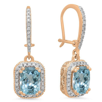 Dazzling Rock Dazzlingrock Collection 10K Cushion Aquamarine & Round White Diamond Ladies Halo Style Dangling Drop Earrings, Rose Gold 2 Bông tai Dazzling Rock Dazzlingrock Collection 10K Cushion Aquamarine & Round White Diamond Ladies Halo Style Dangling Drop Earrings