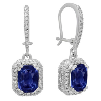 Dazzling Rock Dazzlingrock Collection 10K Cushion Blue Sapphire & Round White Diamond Ladies Halo Style Dangling Drop Earrings, White Gold 1 Bông tai Dazzling Rock Dazzlingrock Collection 10K Cushion Blue Sapphire & Round White Diamond Ladies Halo Style Dangling Drop Earrings
